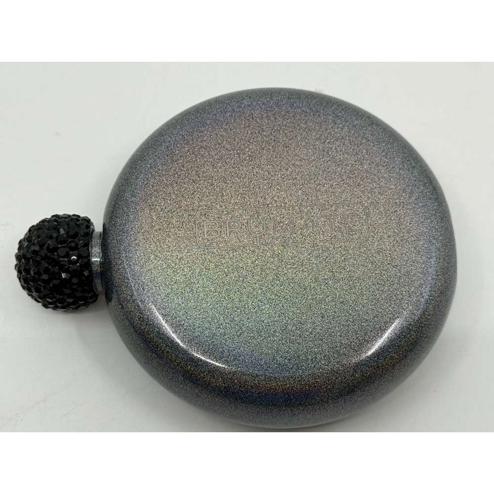Brumate Liquor Flask 5oz Glitter Charcoal Holographic Rhinestone Lid Stainless